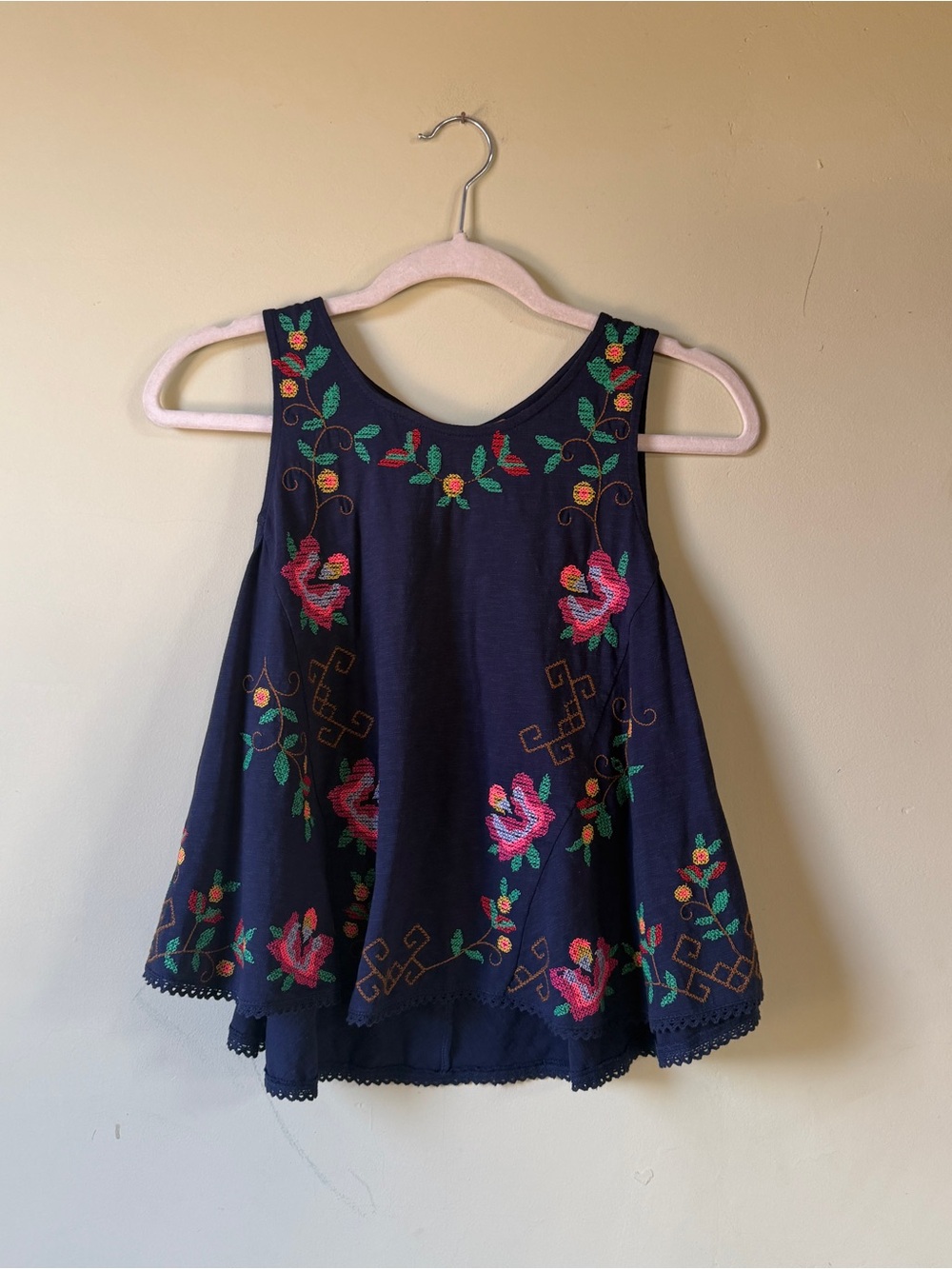 NWT Free People Embroidered Floral Swing Tank Top
